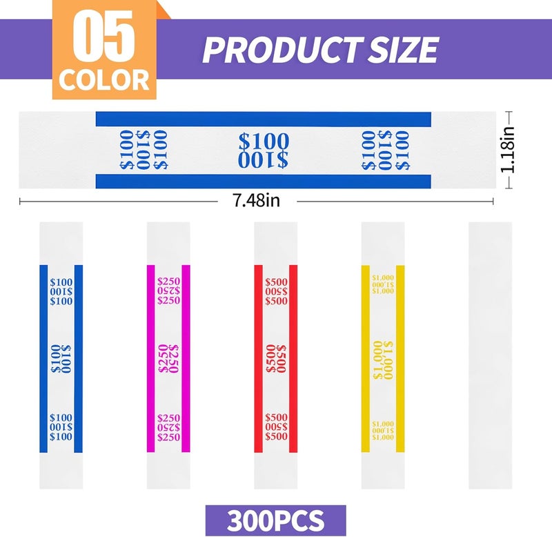 Bolsdoic 300pcs Currency Straps for Cash Organization，4 Colors Self Adhesive Money Wrappers for Bills，Money Band Bill Wrappers for Banks, Businesses, and Home - Image 2